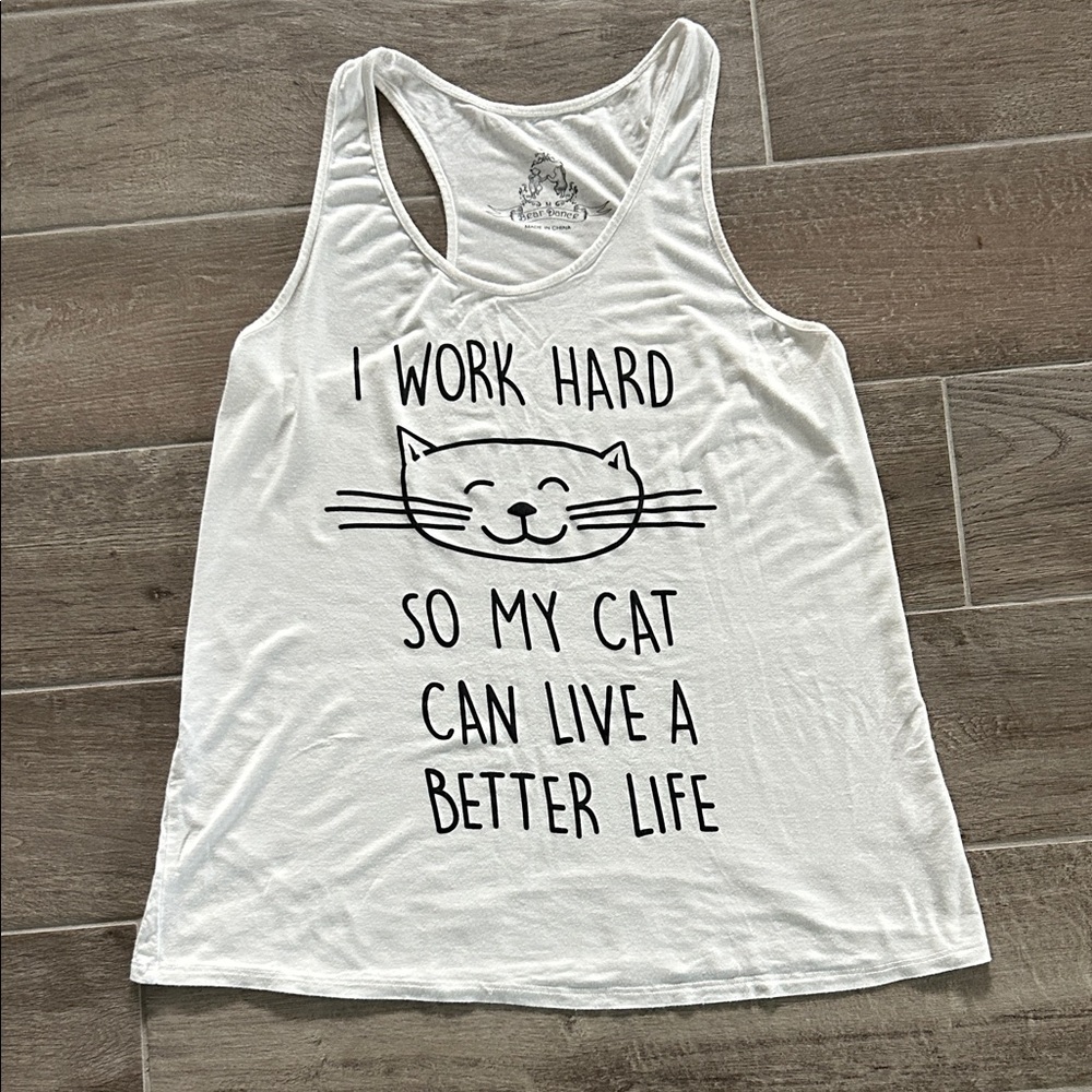 Bear Dance White Cat Graphic Tank Top
